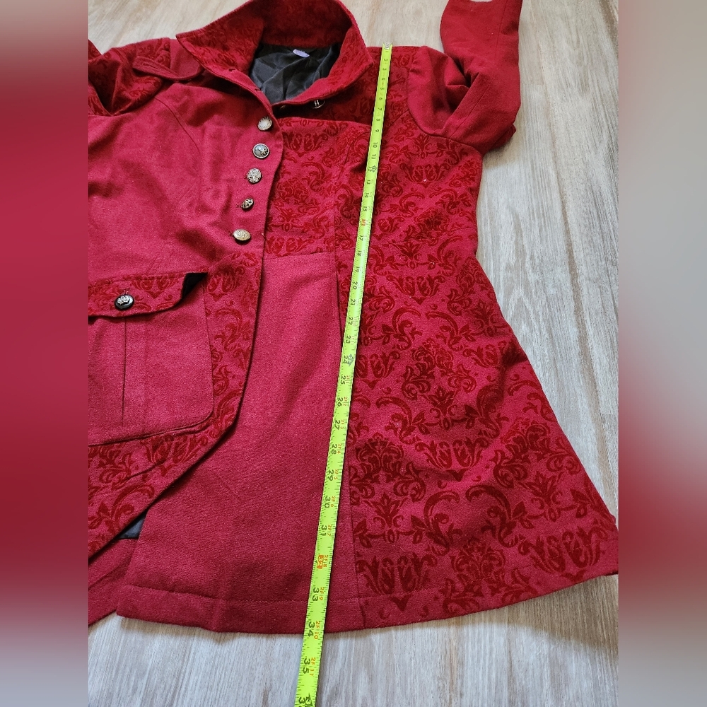 Venus Red Patchwork Wool Blend Coat Asymmetrical … - image 8